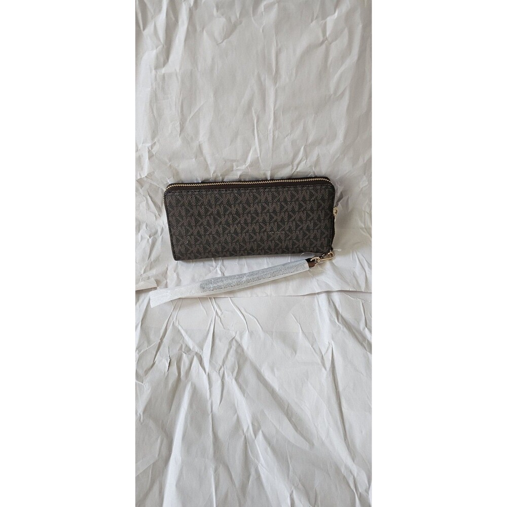 Michael Kors Brown Logo Print Zip-Around Wristlet Wallet for Women - Picture 5 of 5